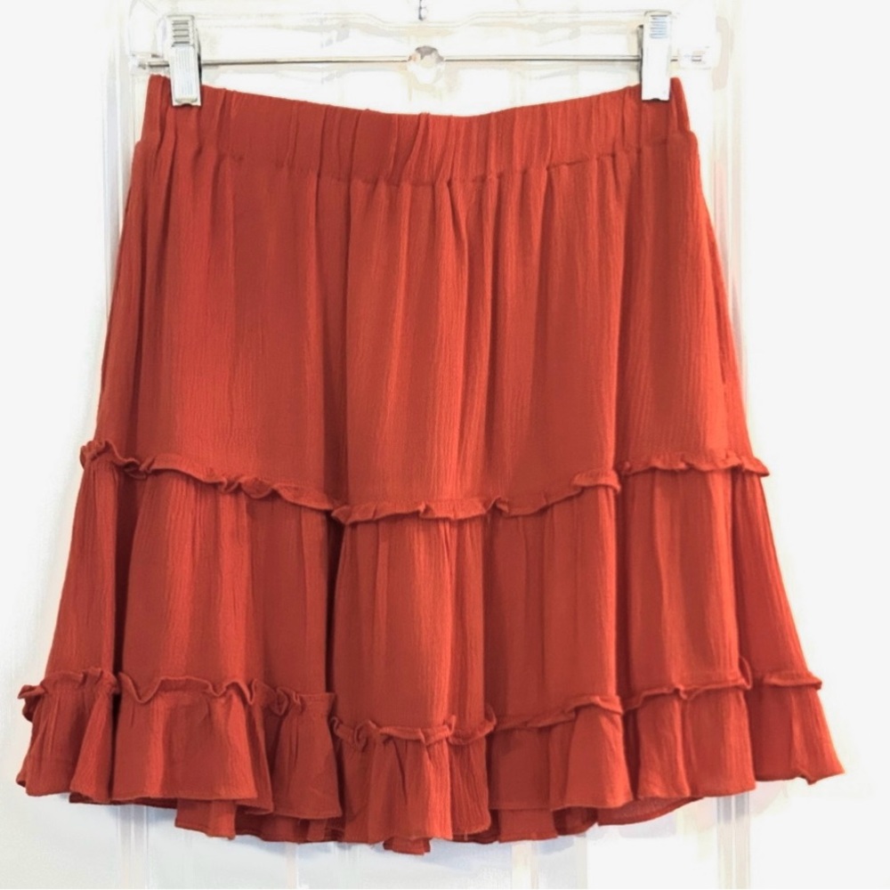 Princess Polly Rust Tiered Ruffle Mini Skirt AU 8 US 4